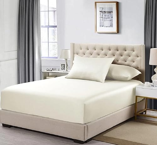 Miniatura 3 de Sábana bajera de percal, con bolsillo extra profundo (22 pulgadas), solo sábana bajera tamaño King, color blanco sólido