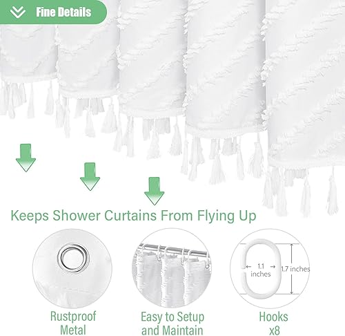 Vista 153 de Dynamene - Cortina de ducha, bohemia y rústica con rayas con chebrón en relieve, cortina texturizada para decoración de baño, juego de cortina A.