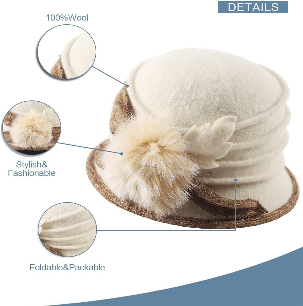 Women Vintage Felt Bucket Hat Winter Wool Dress Beret Hat - Image 4