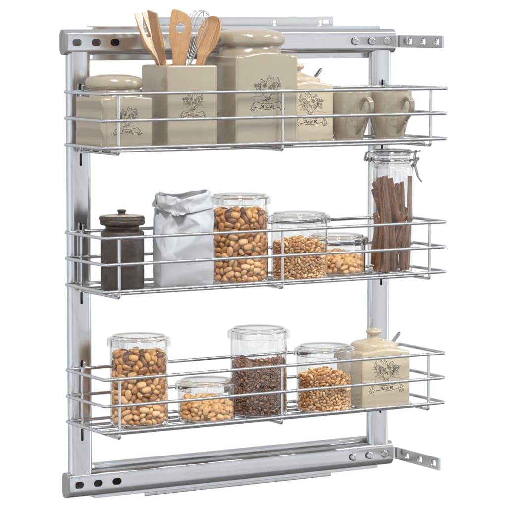 Generisch 3-stufiger Küchen-Drahtkorb Ausziehbar Silbern 47x15,5x55,5 cm,Heim Garten,Küche Esszimmer,Küchenhelfer -utensilien,Küchenorganizer,Küchenutensilienhalter -ablagen-50968
