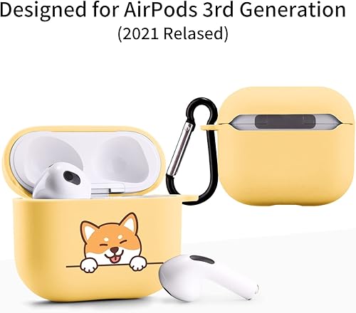 Miniatura 2 de Bonita funda de Corgi compatible con AirPods 3 con llavero, diseño de perro de dibujos animados, funda de TPU suave para AirPods de tercera