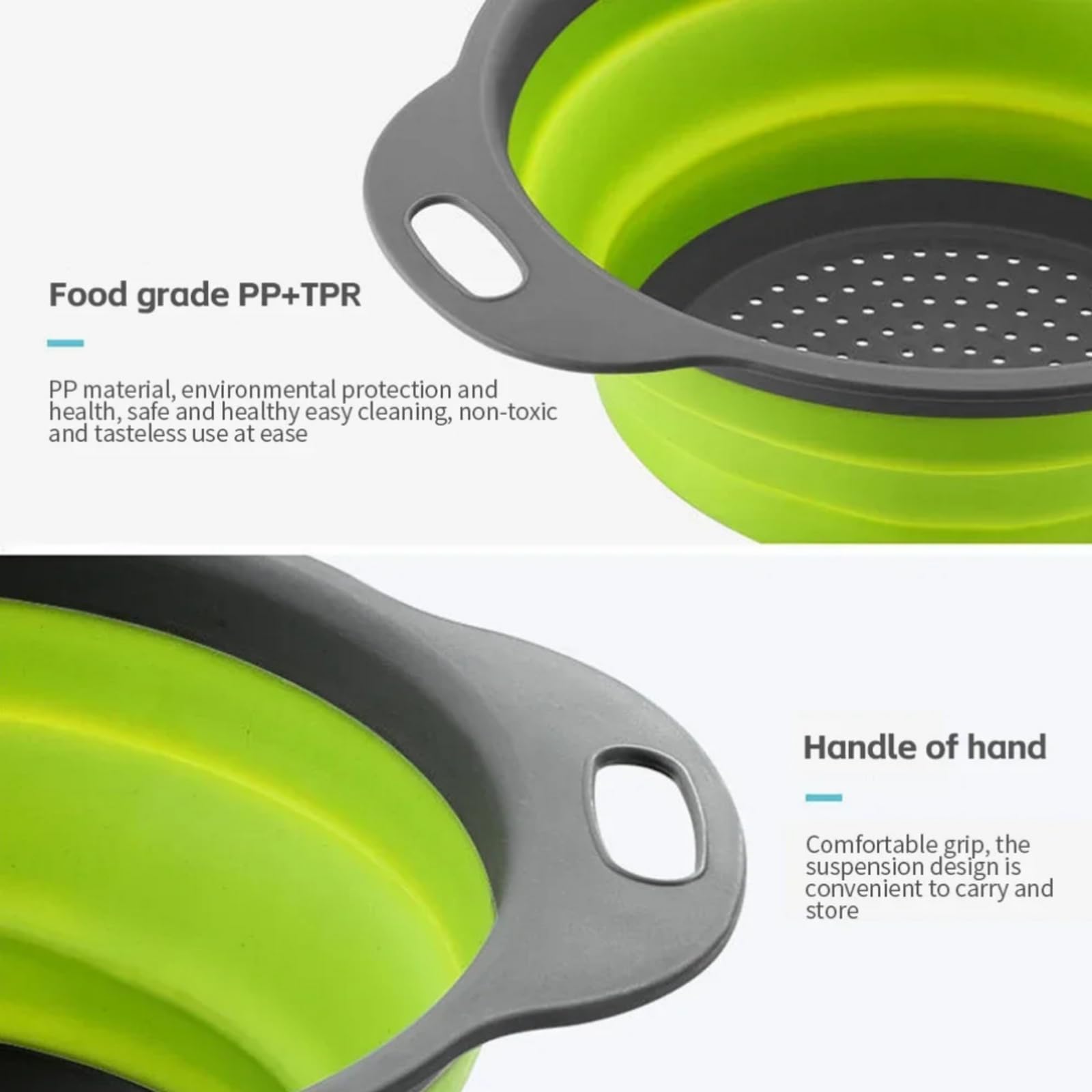 Colador plegable para cocina, paquete de 2, colador sobre fregadero con base autodrenante, juego de colador de gran capacidad para pasta, verduras y frutas, apto para lavavajillas (azul, 30 x 24,2 cm)