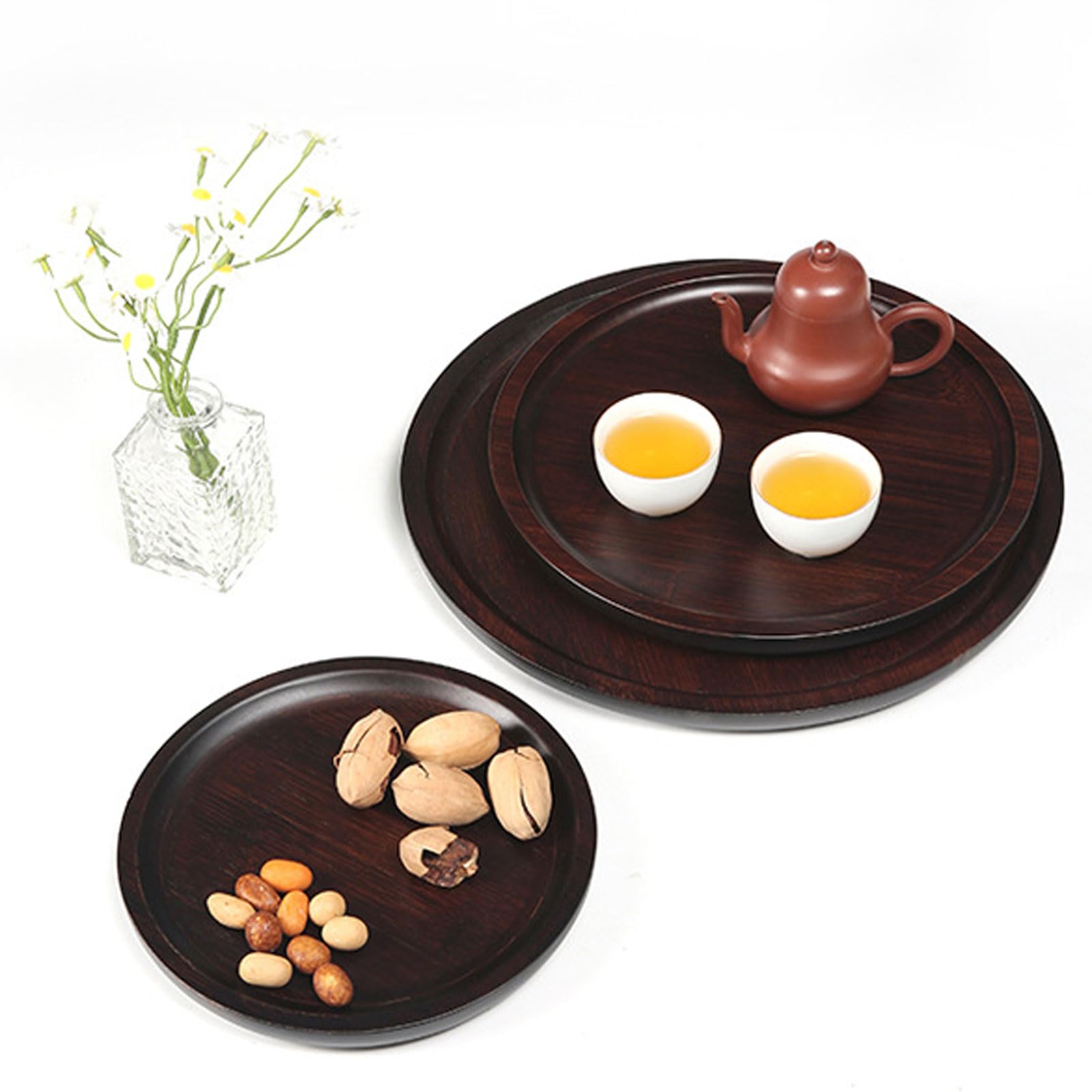 HUHJYUGE Bandejas de Bambú Natural, Bandeja Madera Rectangular, Bandeja para El Desayuno, Bandeja Redonda con Borde Elevado, para Decoración del Hogar, Postre, Galleta, Pan (Rectangular/50x28cm)