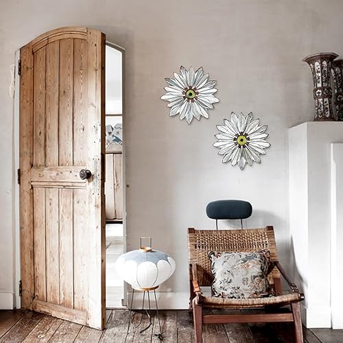 Miniatura 5 de YEAHOME Arte de pared de metal de granja bohemia, juego de 2 piezas de 28 cm de decoración de pared galvanizada para dormitorio y exterior
