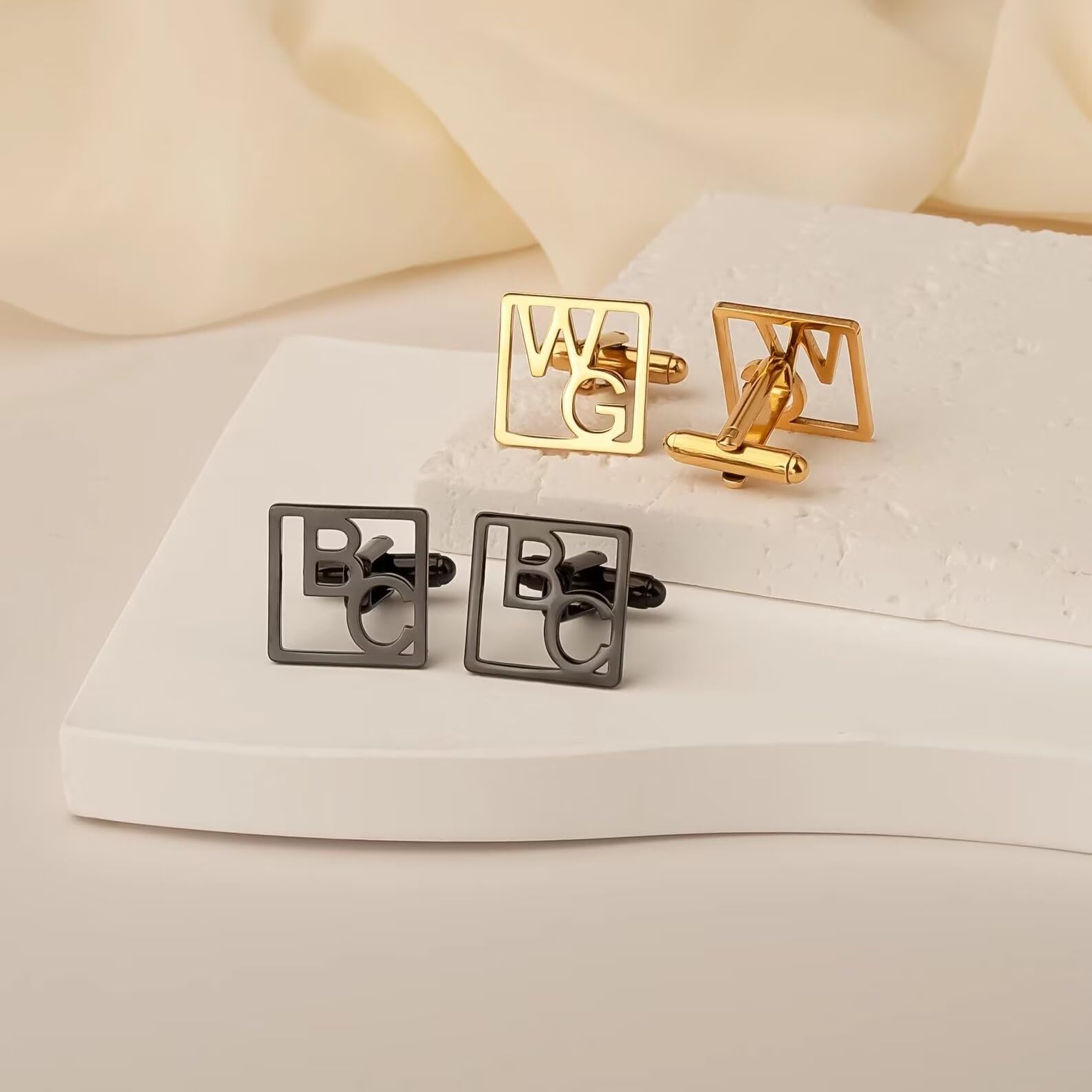 Gemelos iniciales personalizados para hombres - Gemelos con nombre - Gemelos de acero inoxidable - Gemelos personalizados para él - Regalo para papá