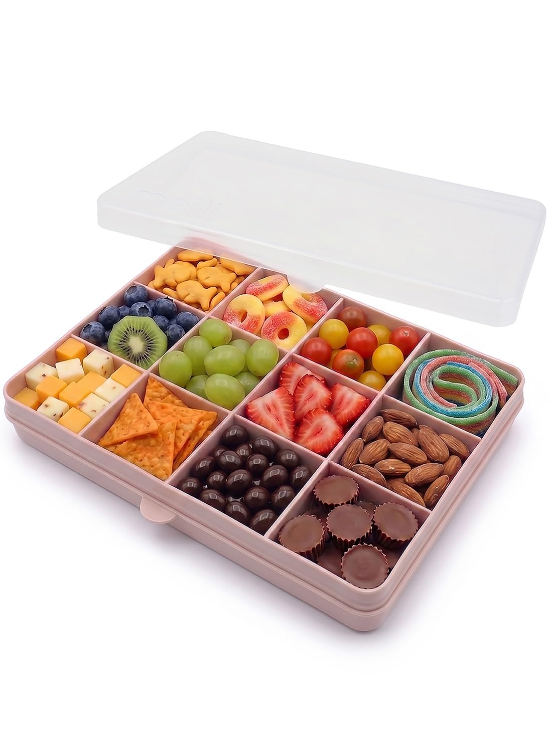 Melii Snackle Box with 12 Individual compartments, Removable dividers, Snack Capacity 4oz/114ml Each, Pink