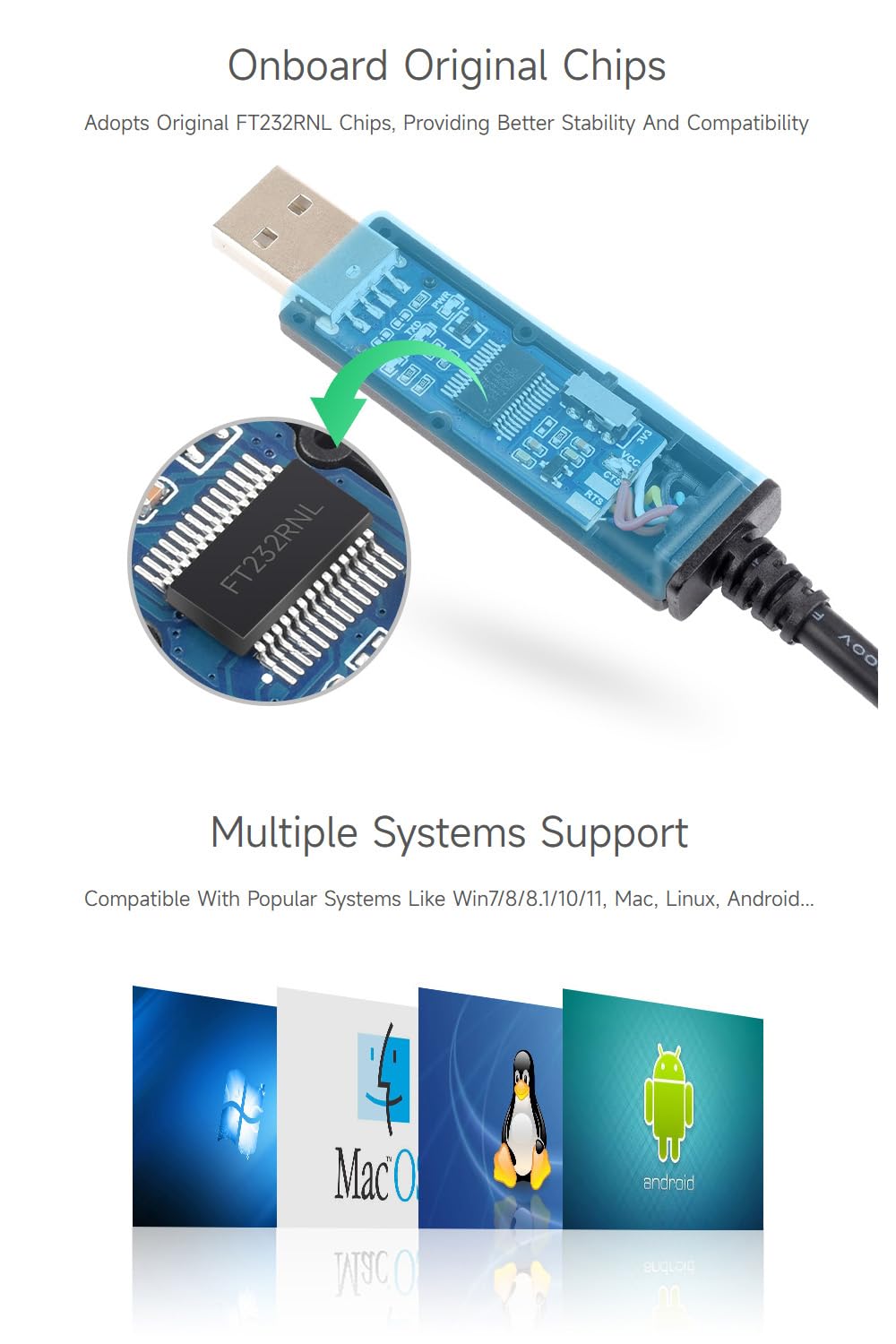 Waveshare Industrial USB TO TTL (D) Serial Cable, FT232RNL Chip, Multi Protection Circuits, for Win7/8/10/11/Mac/Linux, With 4pin Header+SH1.0 3PIN Connector, For Raspberry Pi 5 Serial Port Debugging