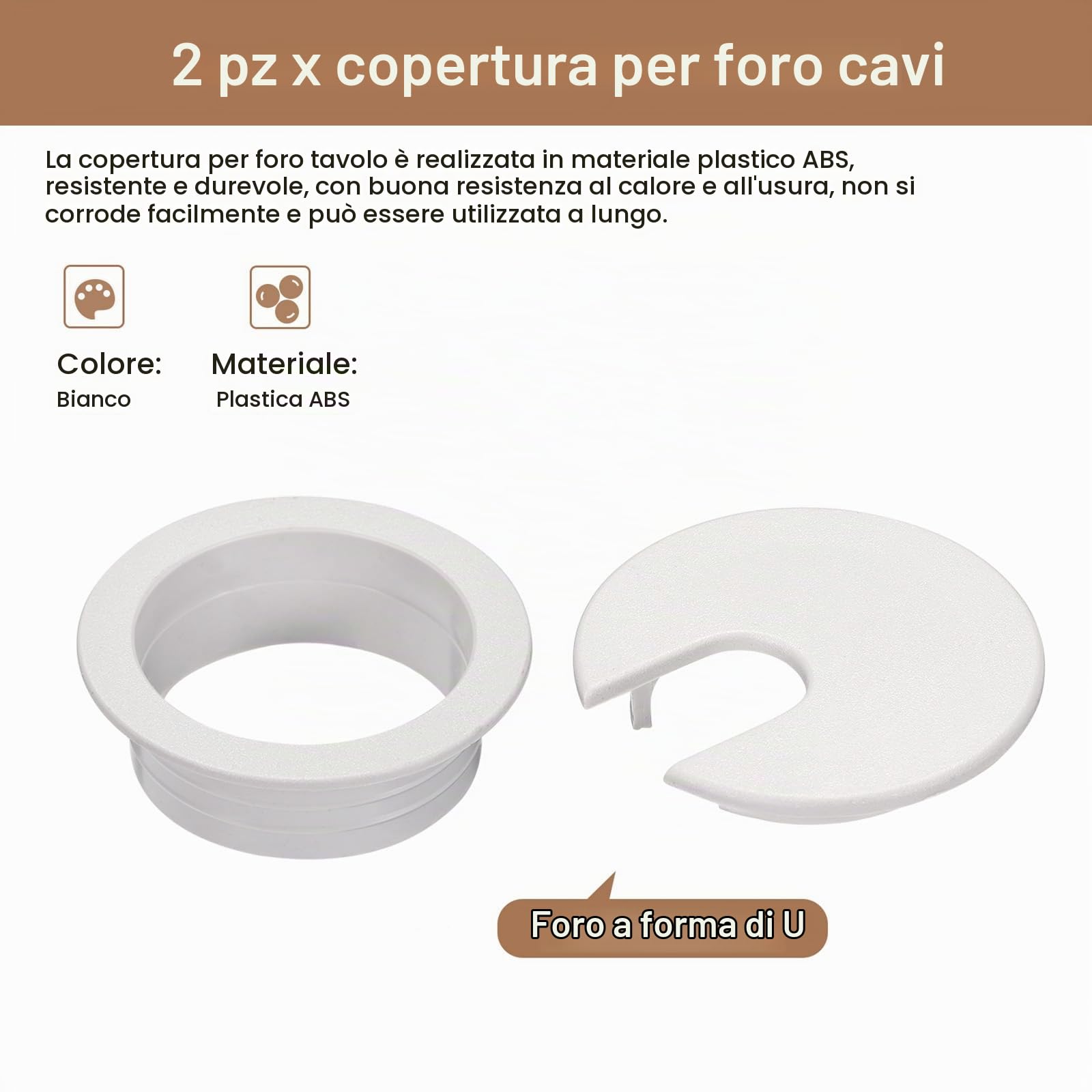 QUARKZMAN 2 Pezzi Copertura Foro Cavi, 1.38 Pollici/35mm Copertura Foro Passacavi in Plastica Abs per Scrivania da Ufficio, Organizzatore Cavi, Bianco