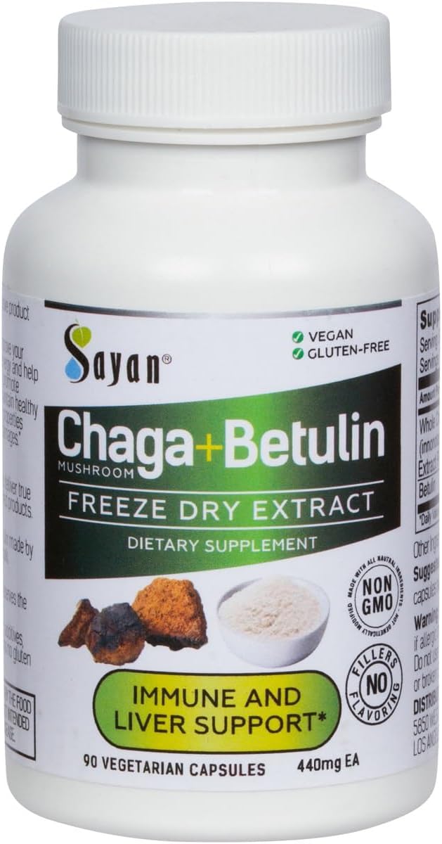 - Sayan Siberian Chaga Mushroom Extract with Betulin – 90 Capsules/440mg ea – Wild-Harvested Antioxidant Blend – Immune System Support & Regulate Body Functions – Vegan, Non-GMO, No Fillers or Additives