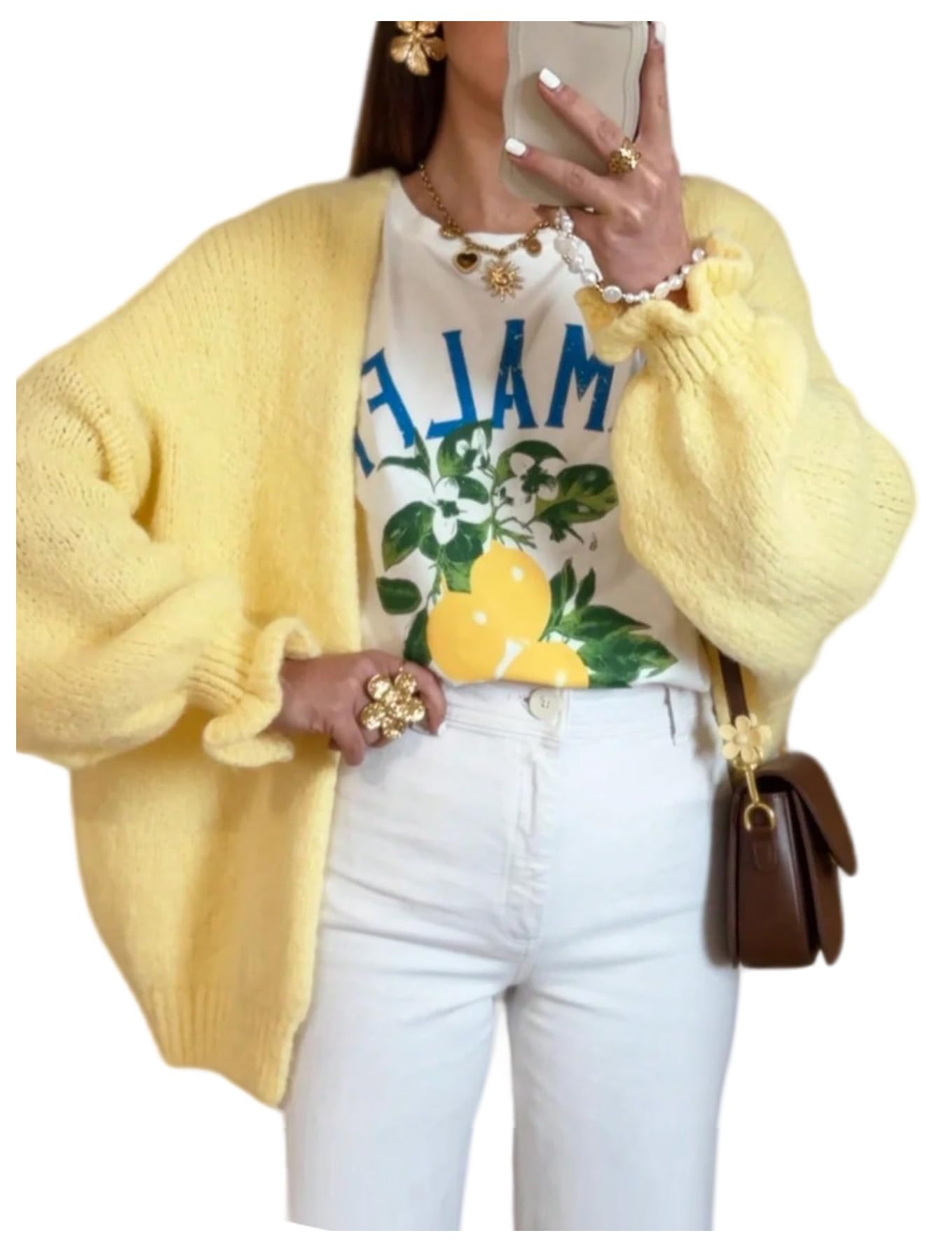 Verdusa Womens Open Front Oversized Cardigan Lantern Sleeve Cozy Sweaters Fall Outerwear