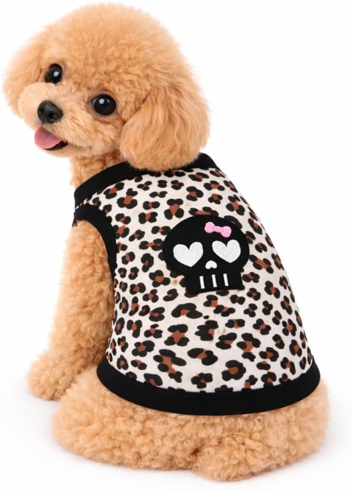 Petitebella Black Skull Face Puppy Dog Shirt (Leopard, X-Large)