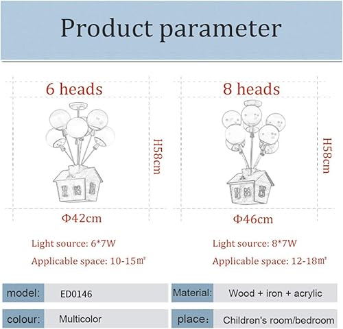 Miniatura 4 de NERDOH Lámpara de techo LED para niños, lámpara de techo creativa de dibujos animados con globos, diseño de casa de madera, lámpara de techo para