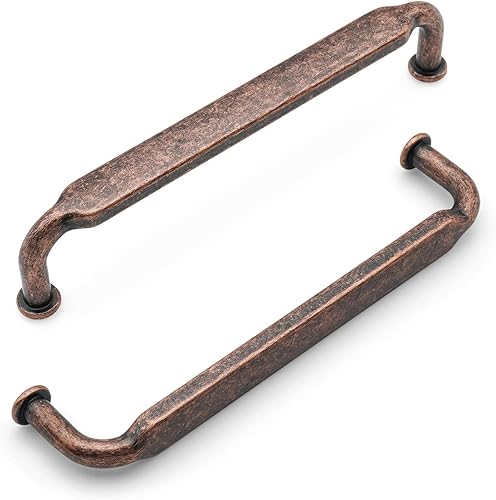 Miniatura 2 de Paquete de 10 tiradores de cobre antiguo de 5 pulgadas (5.039 in) con agujero central retro de bronce rojo para cajones, manijas vintage de cocina,