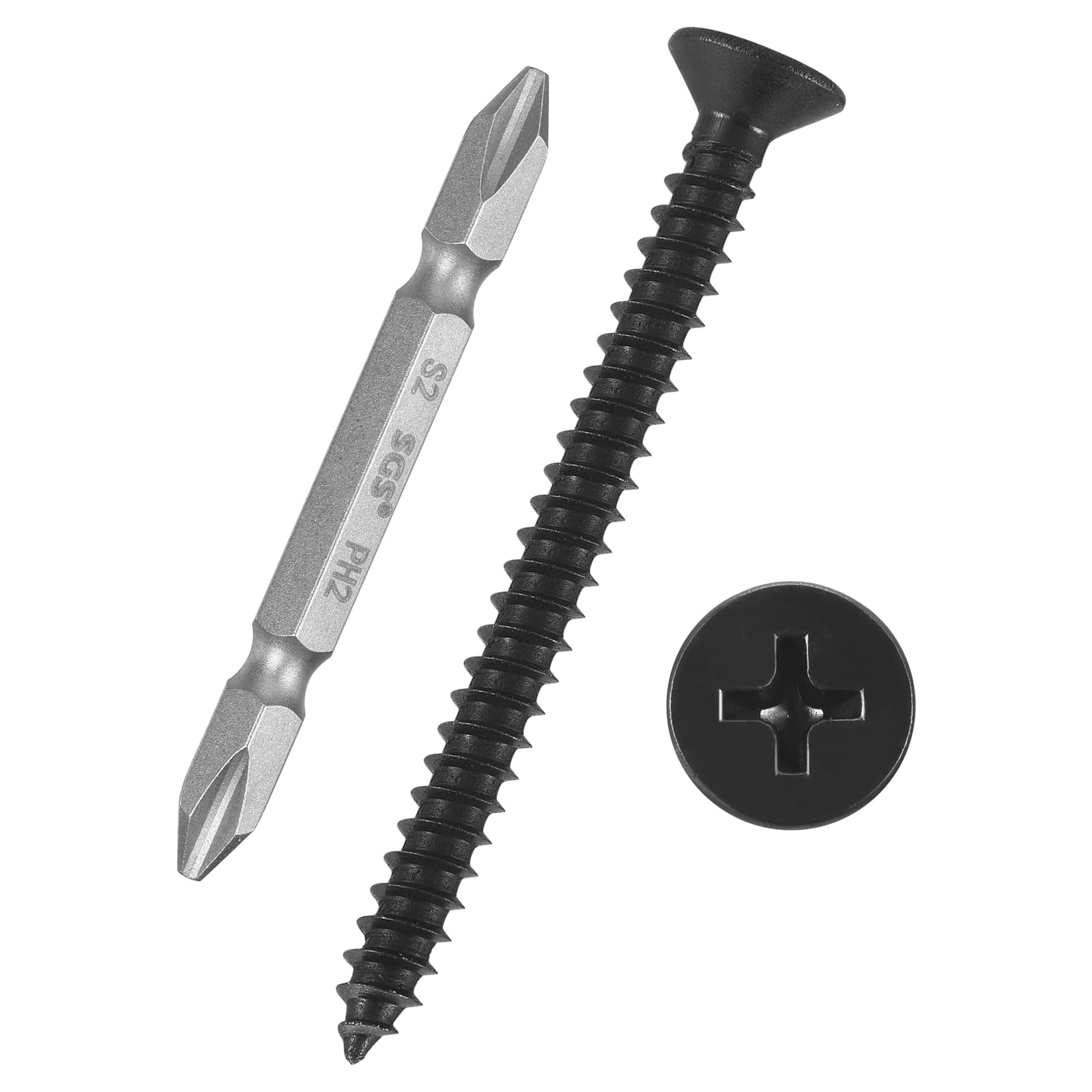 Kozelo 101pcs Phillips Flat Head Wood Screws with Screwdriver Bits - [#6x1-1/2"] 304 Stainless Steel Countersunk Self-Tapping Screws for Furniture Assembly, Outdoor Construction, Black