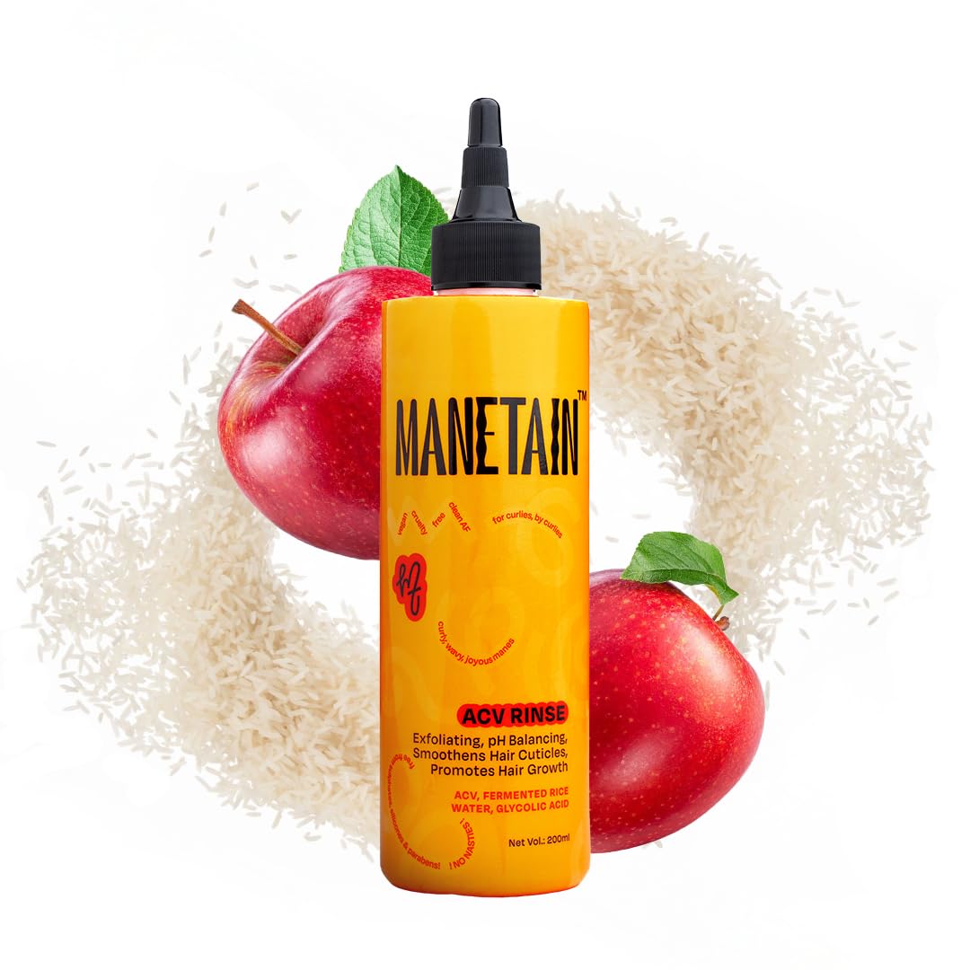 MANETAIN Apple Cider Vinegar Hair Rinse 200ml – Clarifies Scalp, Removes Buildup & Dandruff – With Glycolic Acid & Fermented Rice Water – Sulfate-Free, Boosts Hair Growth & Shine