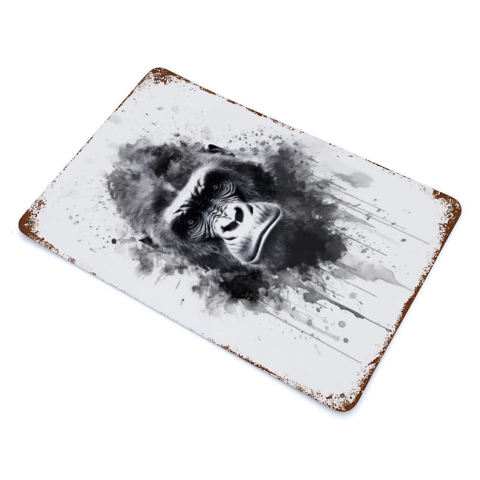 Distressed Metal Wall Sign with Gorilla Beauty Black Ink Design 11.8"x7.9", for Farmhouse, Kitchen And Entryway Decor, Old School Wall Decor