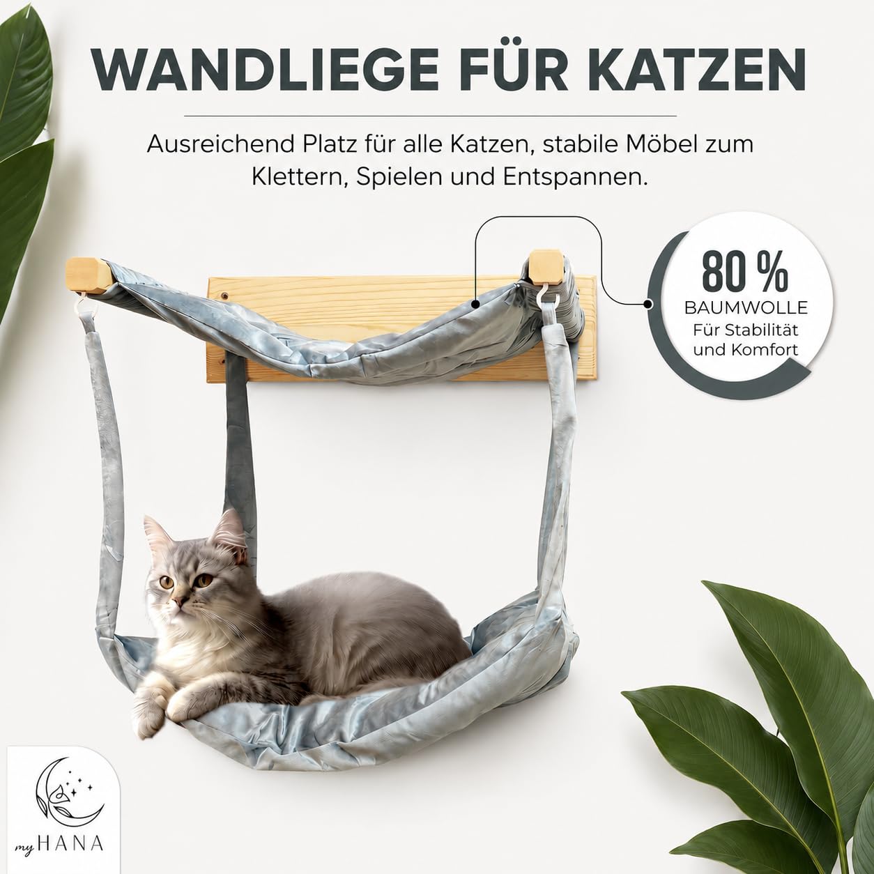 myHANA Kletterwand Katzen Kiefernholz | Hängematte Katze Wand 3 Farbvarianten| WandHängematte | Katzen Wandelemente | Katzenmöbel | Katzewandliege| Katzenbett | Wandkratzbaum