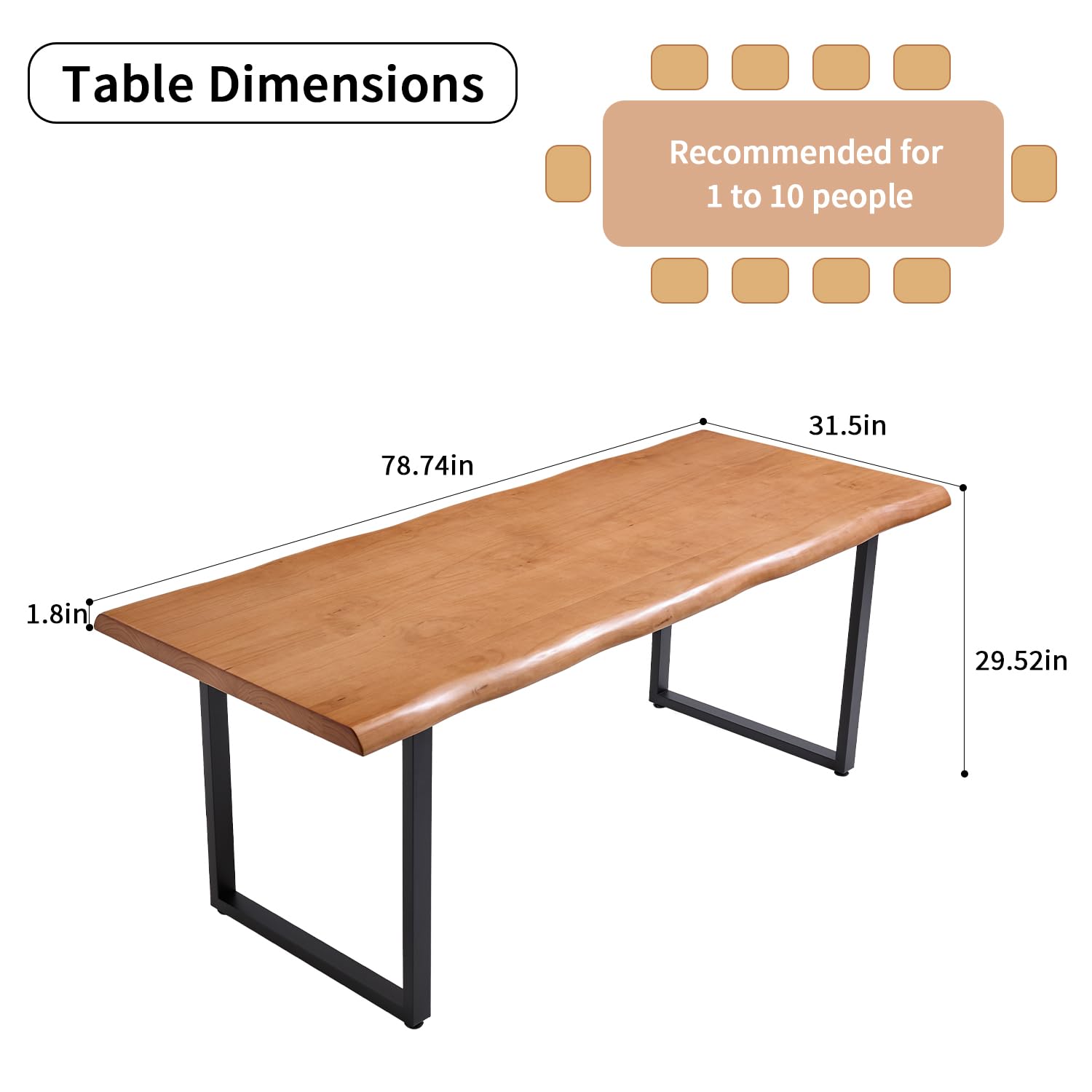 quanzhoulong Stylish Solid Wood Office Desk with Sturdy Metal Base - Durable Multi-Size Executive Computer & Dining Table - Perfect for Home Office & Work Environments (Brown, 78.74in)