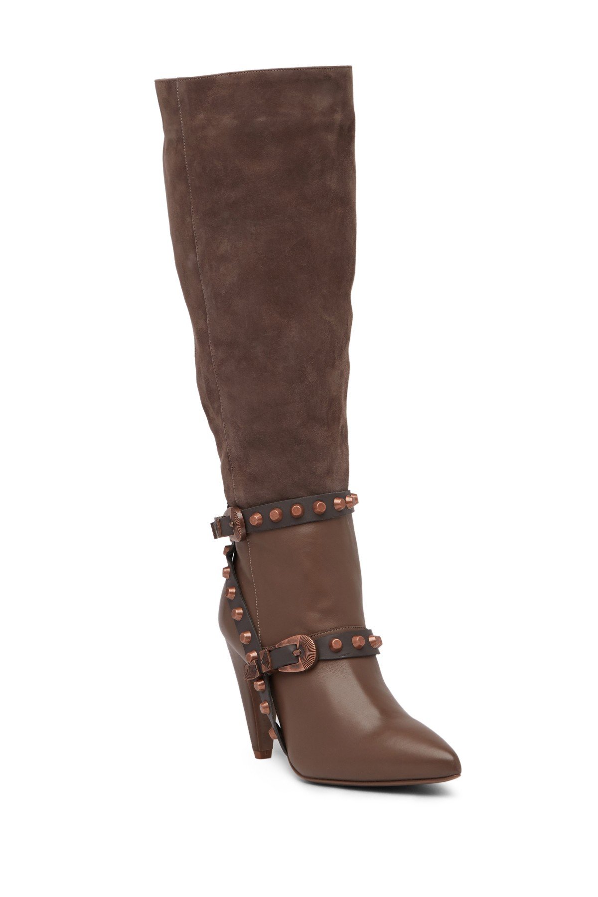 Ivy Kirzhner Parachute Stud Boot Tartufo Taupe Knee High Pointed Toe Dress Boots