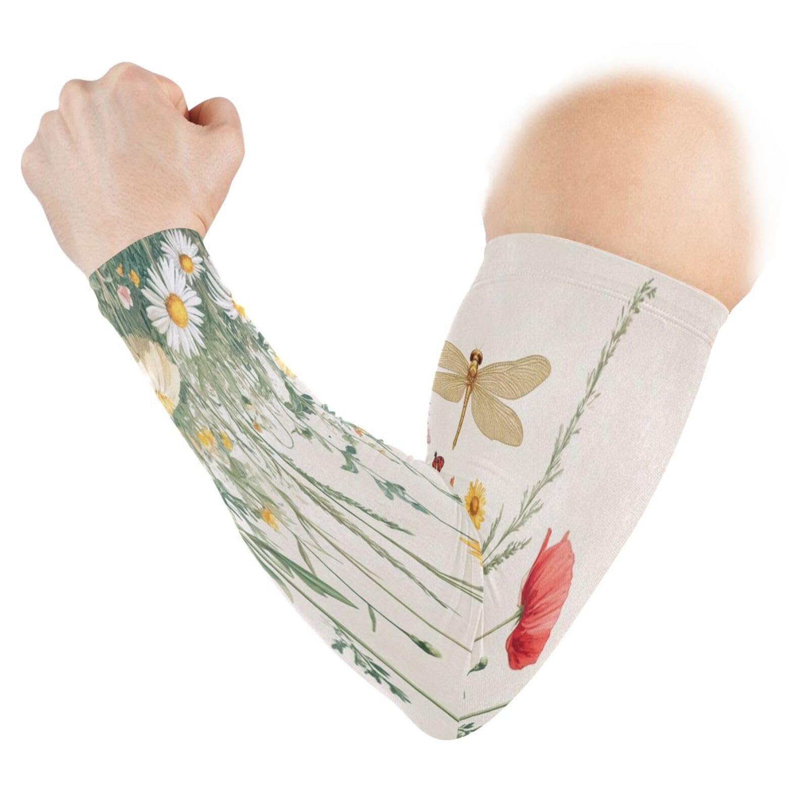 Kigai Dragonfly Flowers UV Sun Protection Arm Sleeves for Men Women Cooling Compression Sports Arm Sleeves Tattoo Cover Up
