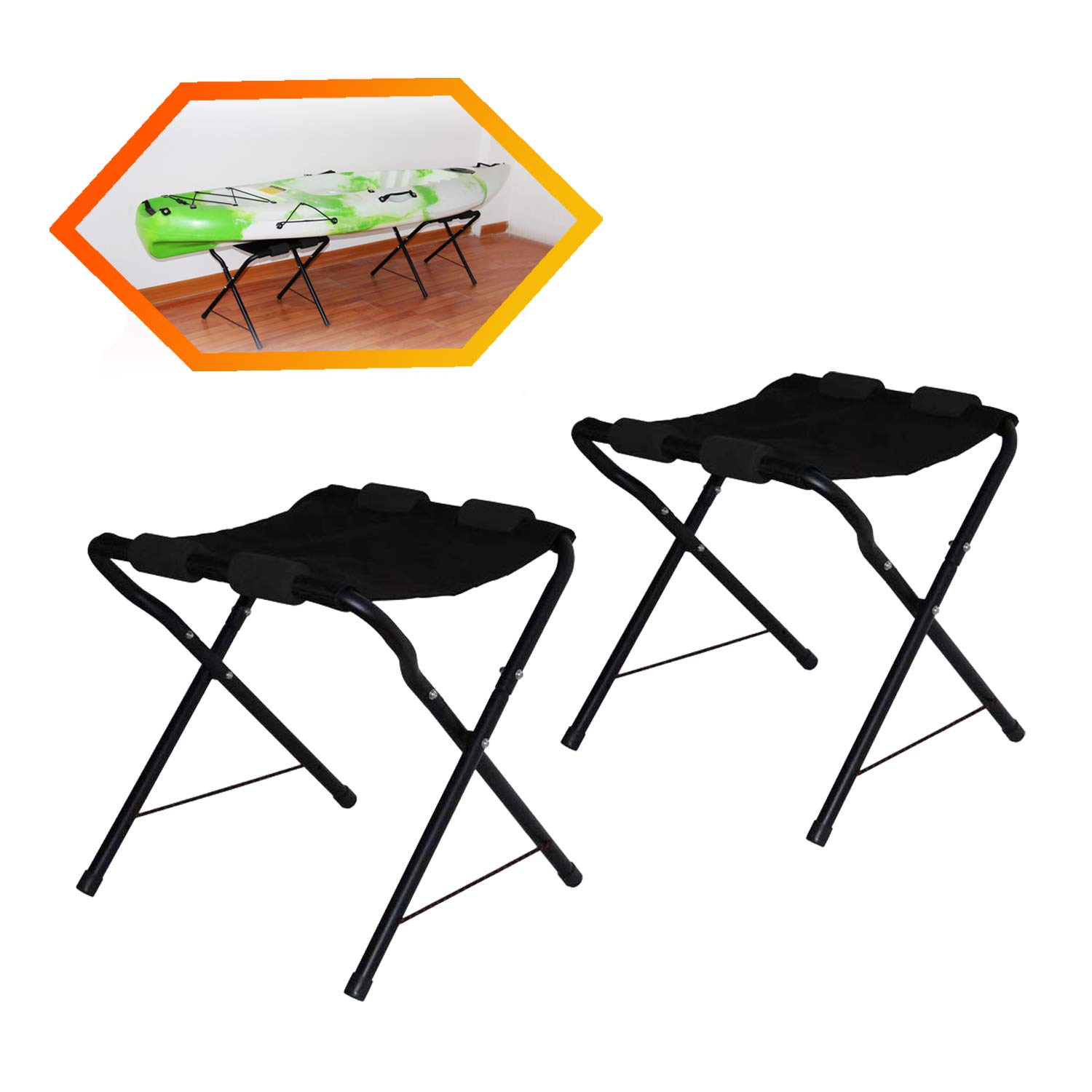 Onefeng SportsFoldable Kayak Stand Kayak Storage Rack Ground Storage Stand Rack Perfect for Getting Your Boat of Ground for Easy Storage - Designed with Black Cloth Like Chairs