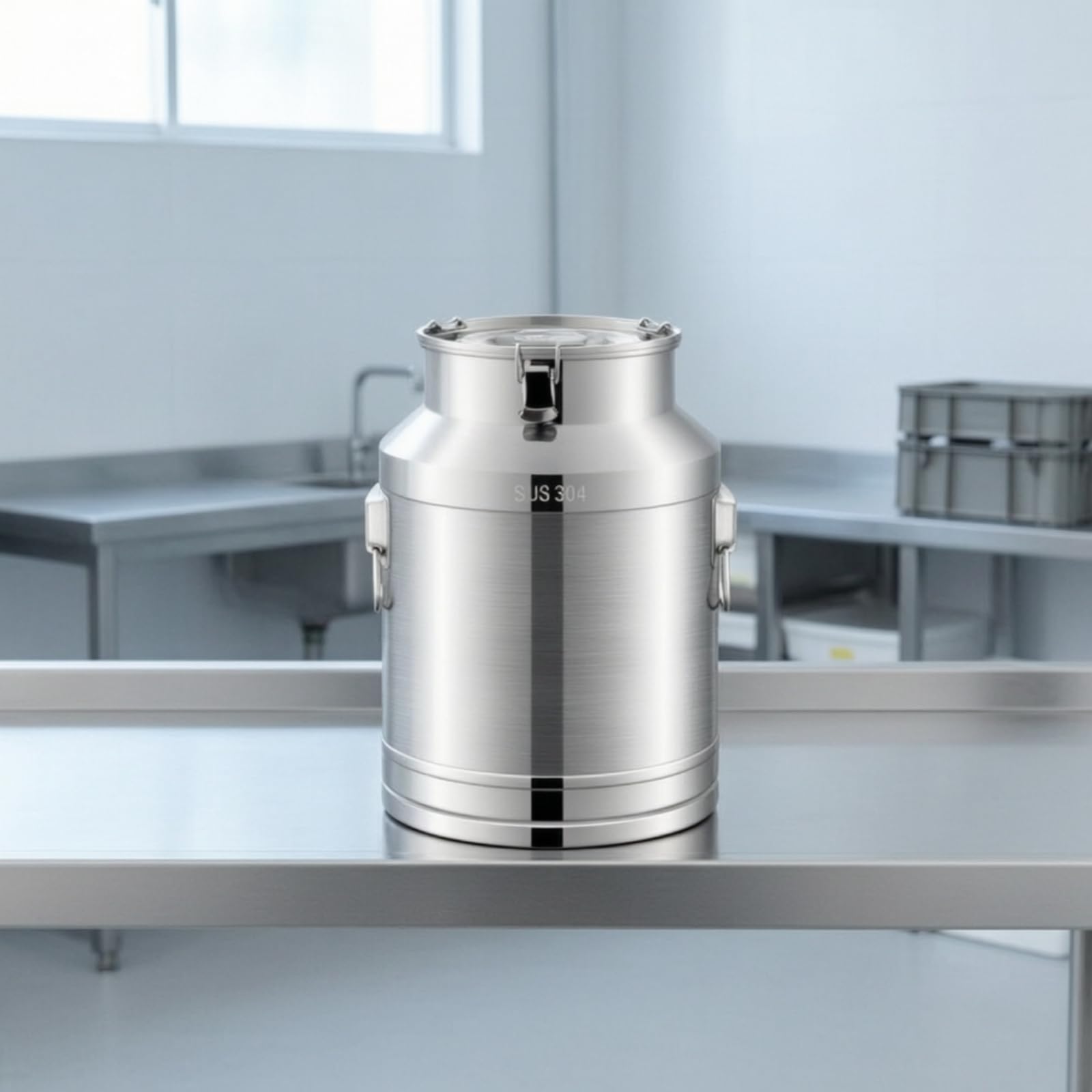 Gralara Contenedor de Acero Inoxidable Cubo Recipiente Bidón con Tapa con Sellado Seguro y Cierre de Abrazadera Asas Resistentes y Cuerpo Liso Fácil de, Aproximadamente 28L, Diámetro 30, Alto 40