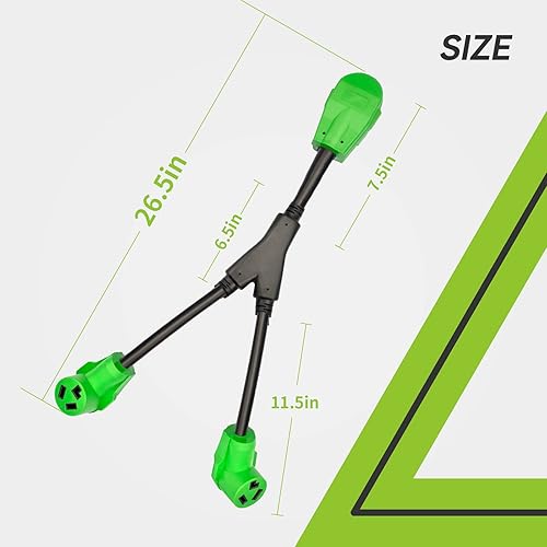 Miniatura 9 de RVMATE Divisor de secadora de 4 clavijas de 30 amperios, NEMA 14-30P a (2) 14-30R Y receptáculo de 26.5 pulgadas, chaqueta de PVC impermeable