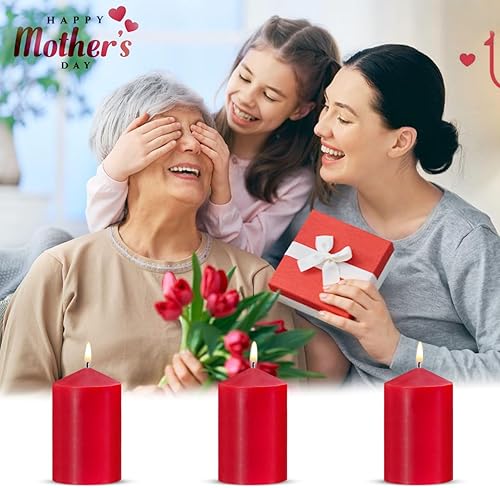 Miniatura 6 de Velas de pilar rojo de 2 x 3 pulgadas, velas de Adviento sin perfume de 24 horas sin perfume para Navidad, hogar, fiestas, vacaciones, juego de 8