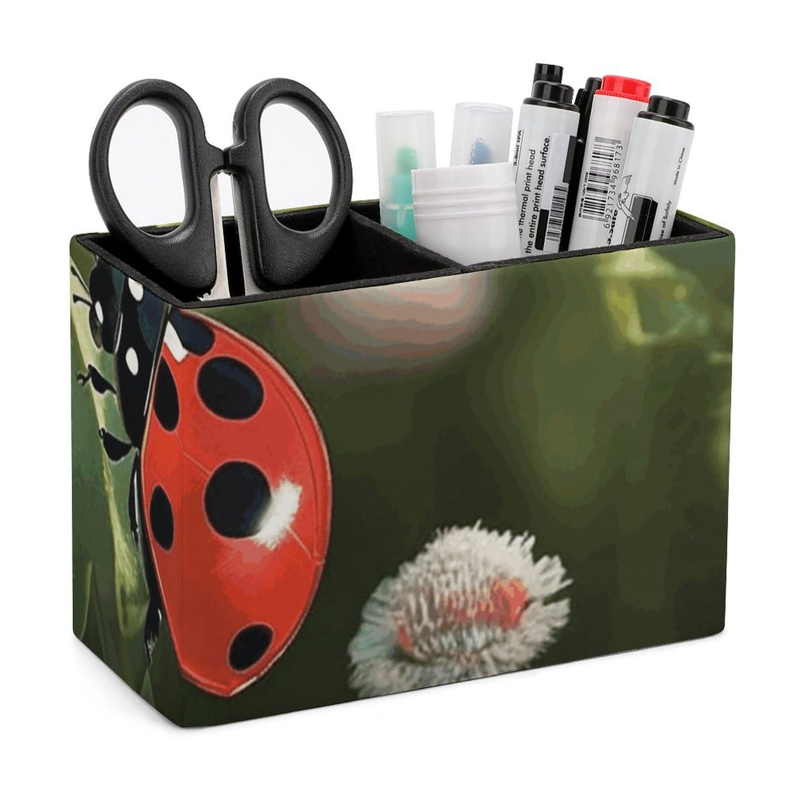 JTREHY Ladybug Landscape Pencil Holder Exquisite Fashion Leather Pen Receptacle Soft High-End Pen Container for Office Home Accessories Or Housewarming Present