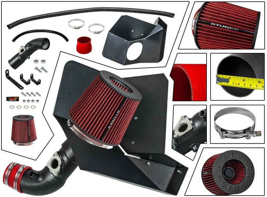 RTUNES RACING MATTE BLACK PIPE HEAT SHIELD COLD AIR INTAKE + FILTER Compatible For 09-17 TOYOTA COROLLA / 16-17 SCION IM 1.8L I4