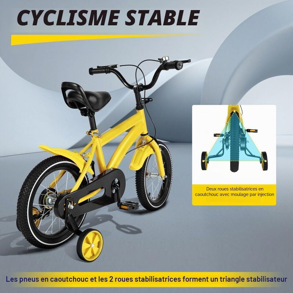 14-Zoll-Kinderfahrrad, Kinderfahrrad Höhenverstellbar, Jungen-Mädchen-Fahrrad mit Stützrädern, Kinder-Balance-Bike Fahrrad für Alter von 3-6 Jahren