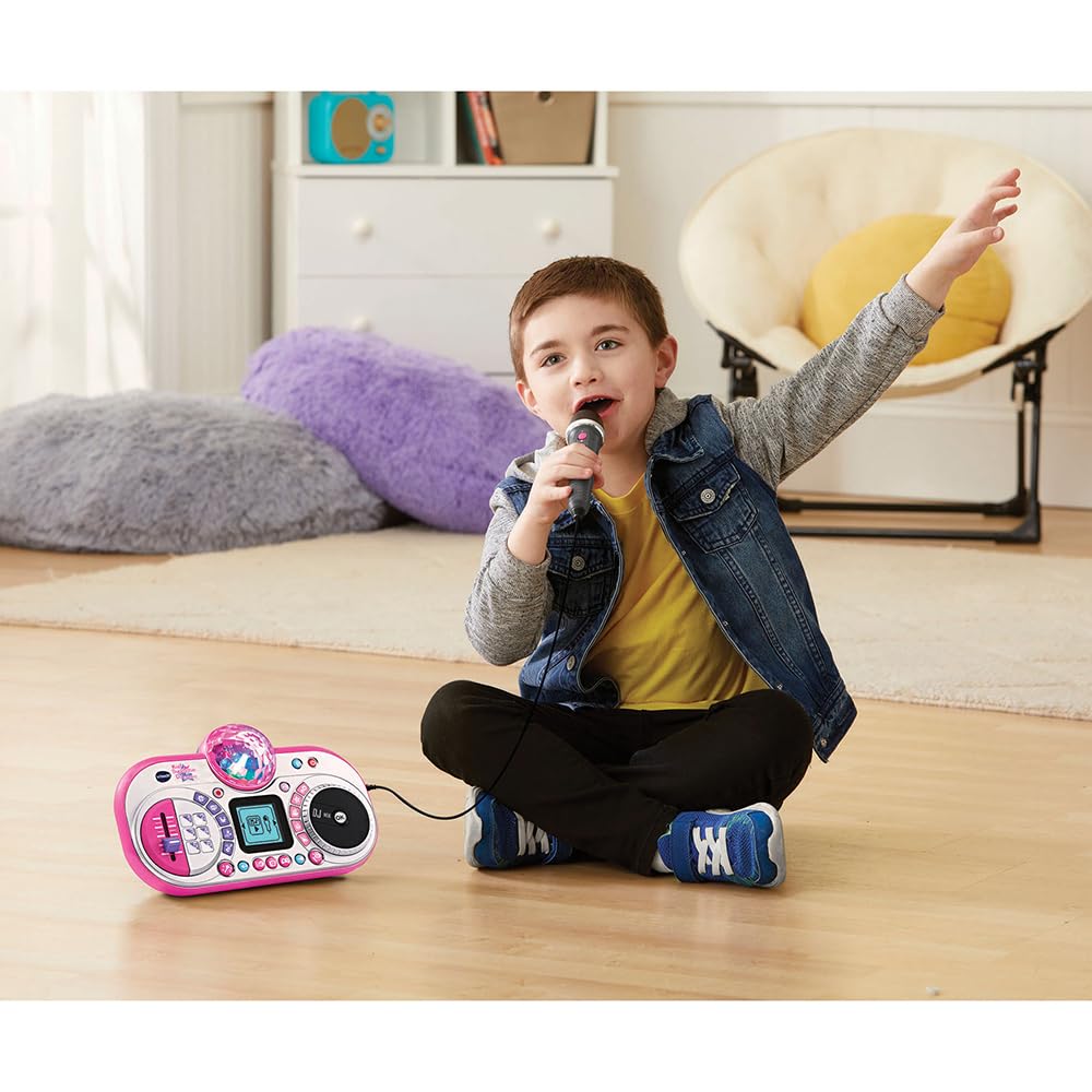 VTech - Kidi Superstar DJ Studio Rose, Micro Karaoké Enfant 9 en 1 avec Table de Mixage, Boule Disco Lumineuse Rotative, Apprentissage du Chant et Jeux, Cadeau Enfant Dès 6 Ans - Contenu en Français