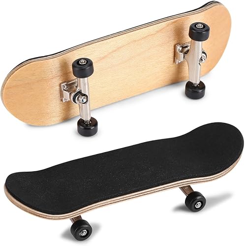 1 mini patineta de dedo de madera de arce + ruedas de repuesto de aleación con caja para reducir la presión y herramientas para niños como regalos,