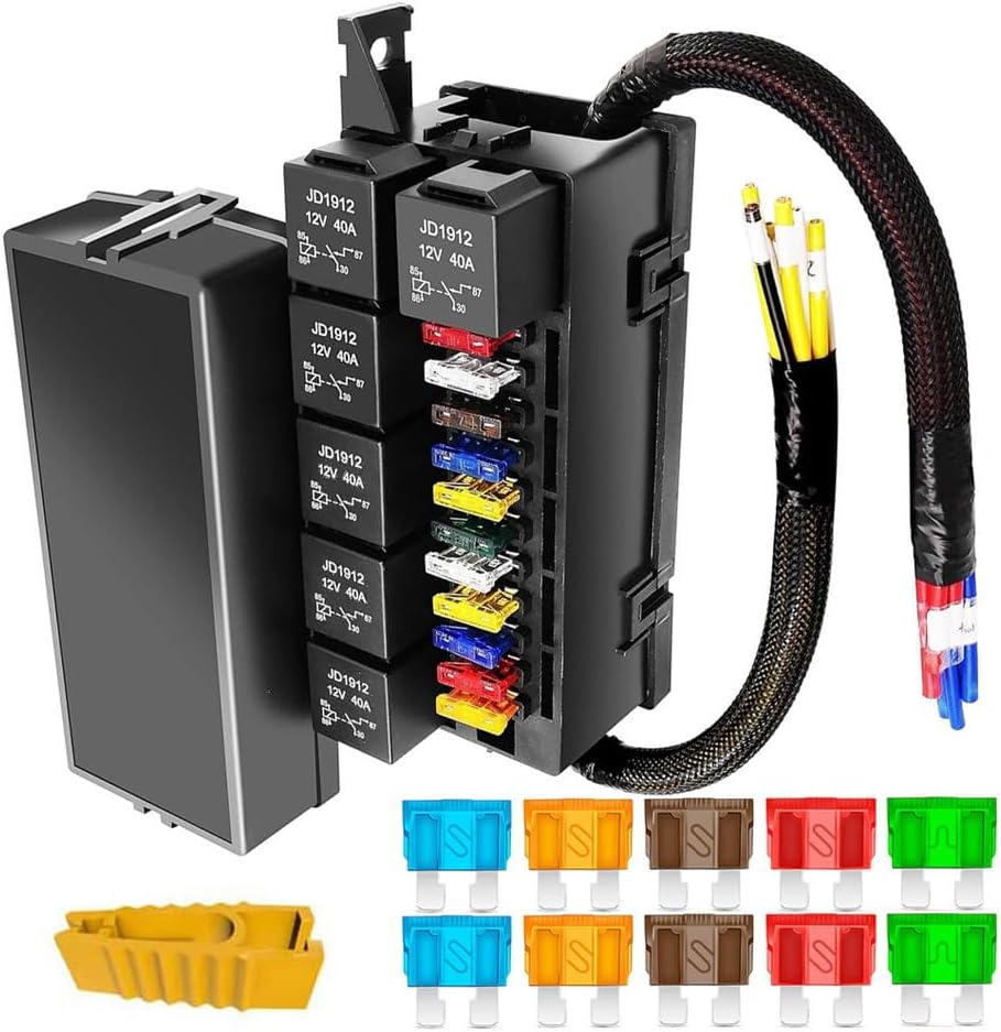 Gebildet 12V Pre-Wired Relay and Fuse Box with 6 Relays and 11 Way ATC/ATO Blade for Automotive Marine Boat (Patent No. 015027677)