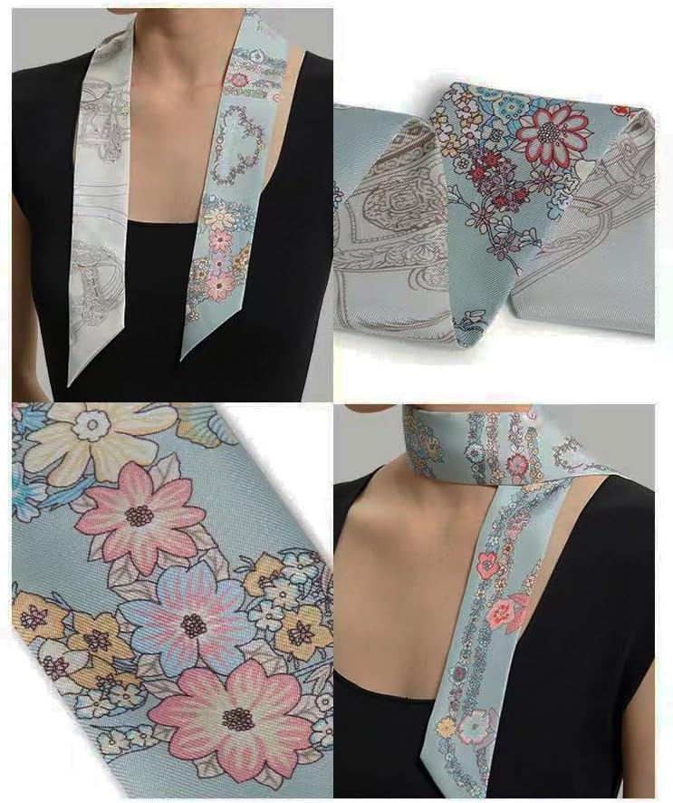 100% Mulberry Silk Scarf for Handbags,Bags, and Purses,1Pcs 2"x35" Hair Ribbon Skinny Neck Scarves for Women - Image 2
