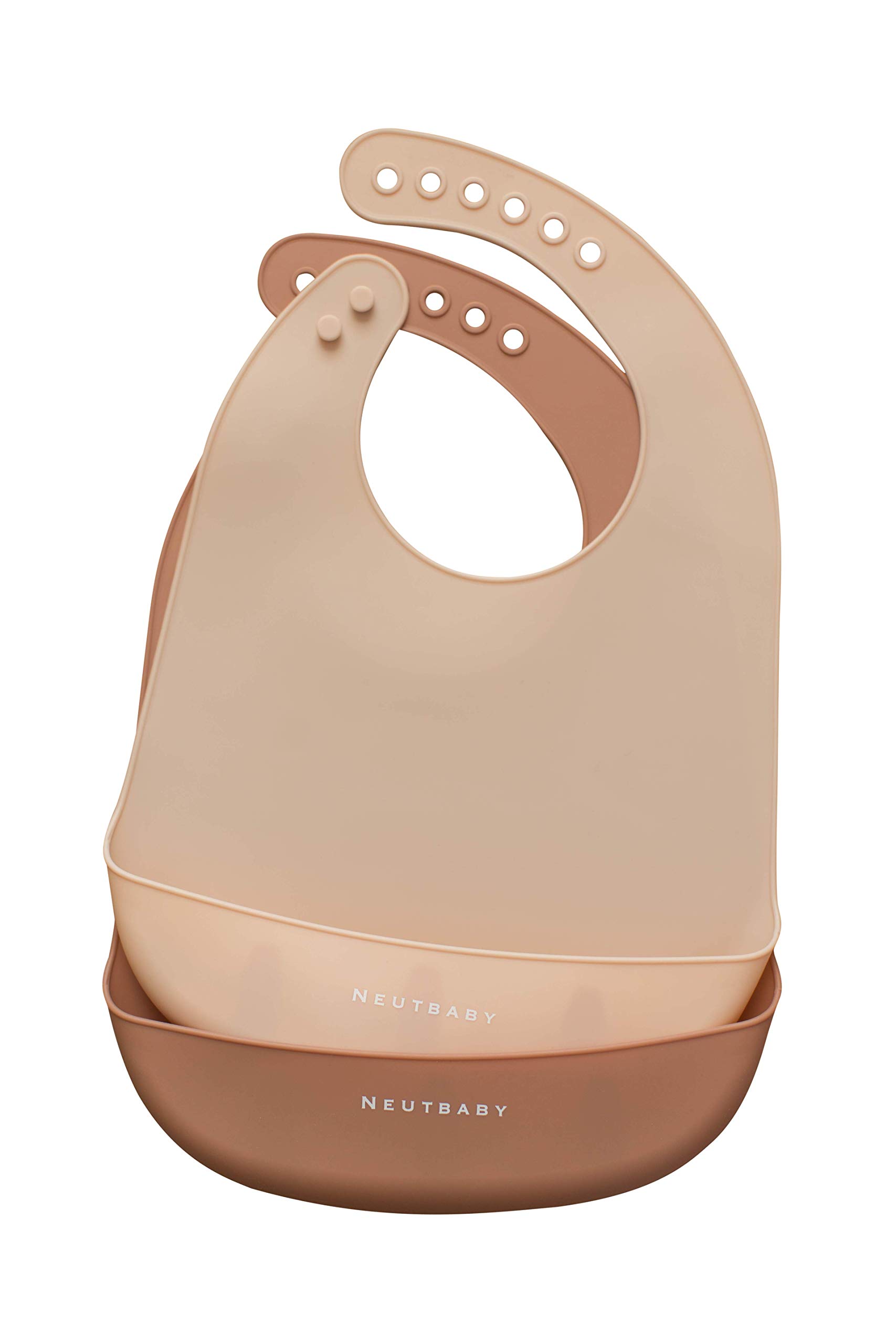 NEUTBABY Silicone Baby Bibs | Set of 2 Light Weight Soft Easy to Clean Waterproof Adjustable Fit Baby Bibs (Sea Sell/Cork)