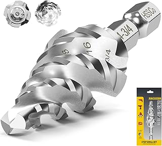 M35 Cobalt Step Drill Bit 1/4" - 3/4"（9 Sizes），Four Helical Flutes, 1/4" Hex Shank Drill.M35 Cobalt Step Drill Bit for Working Metal, Wood, Aluminum, Plastic, Great for DIYers
