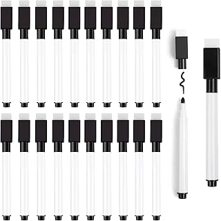 JETOP Whiteboard Pens with Eraser 20PCS Magnetic Whiteboard Pens Black Kids Whiteboard Pens White Board Markers Erasable Fine Tip Dry Wipe Pens for Whiteboard White Board Pens 11.3 x 1 cm