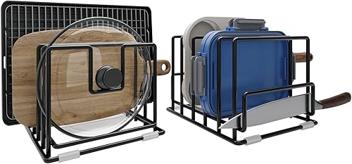 Organizador de armario de cocina, soporte dividido con 5 ranuras para sartenes finas, bandejas para hornear y tablas de cortar, almacenamiento que