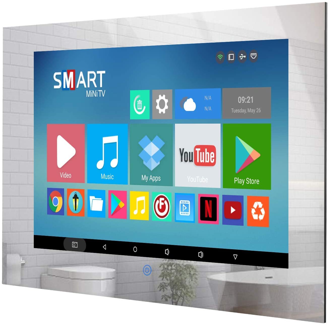 Haocrown 27 Inch Bathroom TV Mirror, IP66 Waterproof Smart Android 11.0 Television Built-in Wi-Fi Bluetooth Freeview Satellite Tuners(2022 Model)