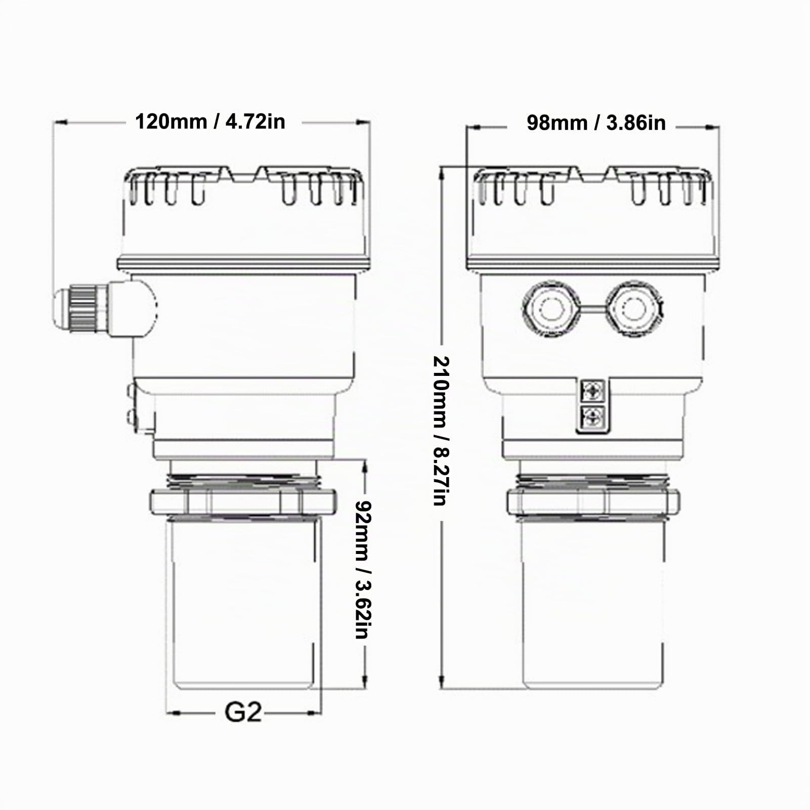 Pyhodi Sensore di Livello 'Acqua Ad Ultrasuoni, Display a LED Trasmettitore Misuratore di profondità del Liquido 4-20 MA per Serbatoio 'Acqua, Misuratore di Livello della profondità del