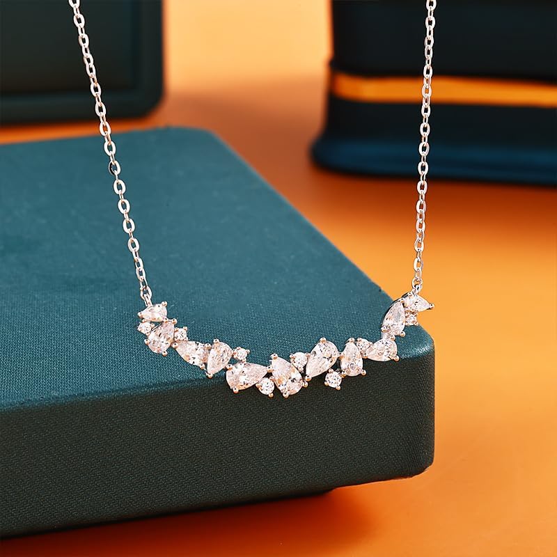 JOLINO Sterling Silver Necklace for Women,Wisteria Smile Necklace,Dainty Arc Pendant with Zircon, 925 Sterling Silver Plated in Platinum - Image 3