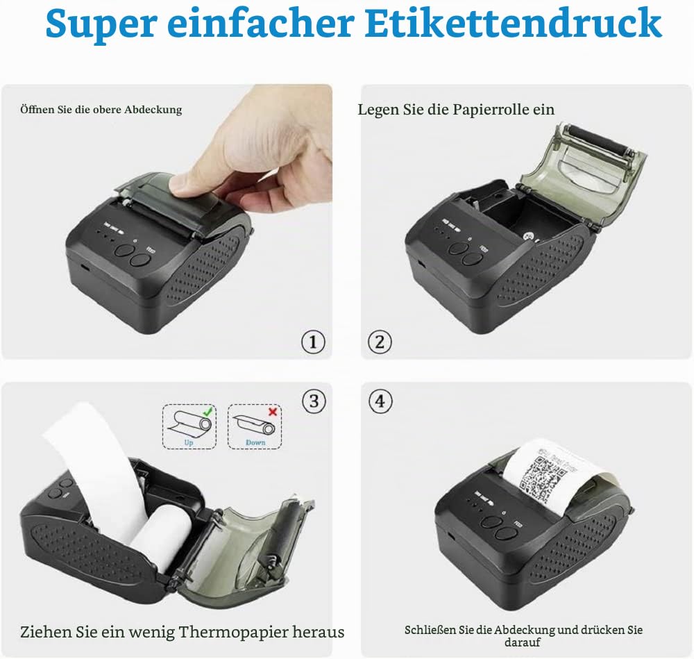 NETUM Kabelloser Bluetooth-Belegungs-Thermodrucker (DE), Tragbarer Persönlicher Rechnungsdrucker, 58 mm, Mini-USB-POS-Drucker für Restaurants, Kompatibel mit Android/PC/Windows/Linux