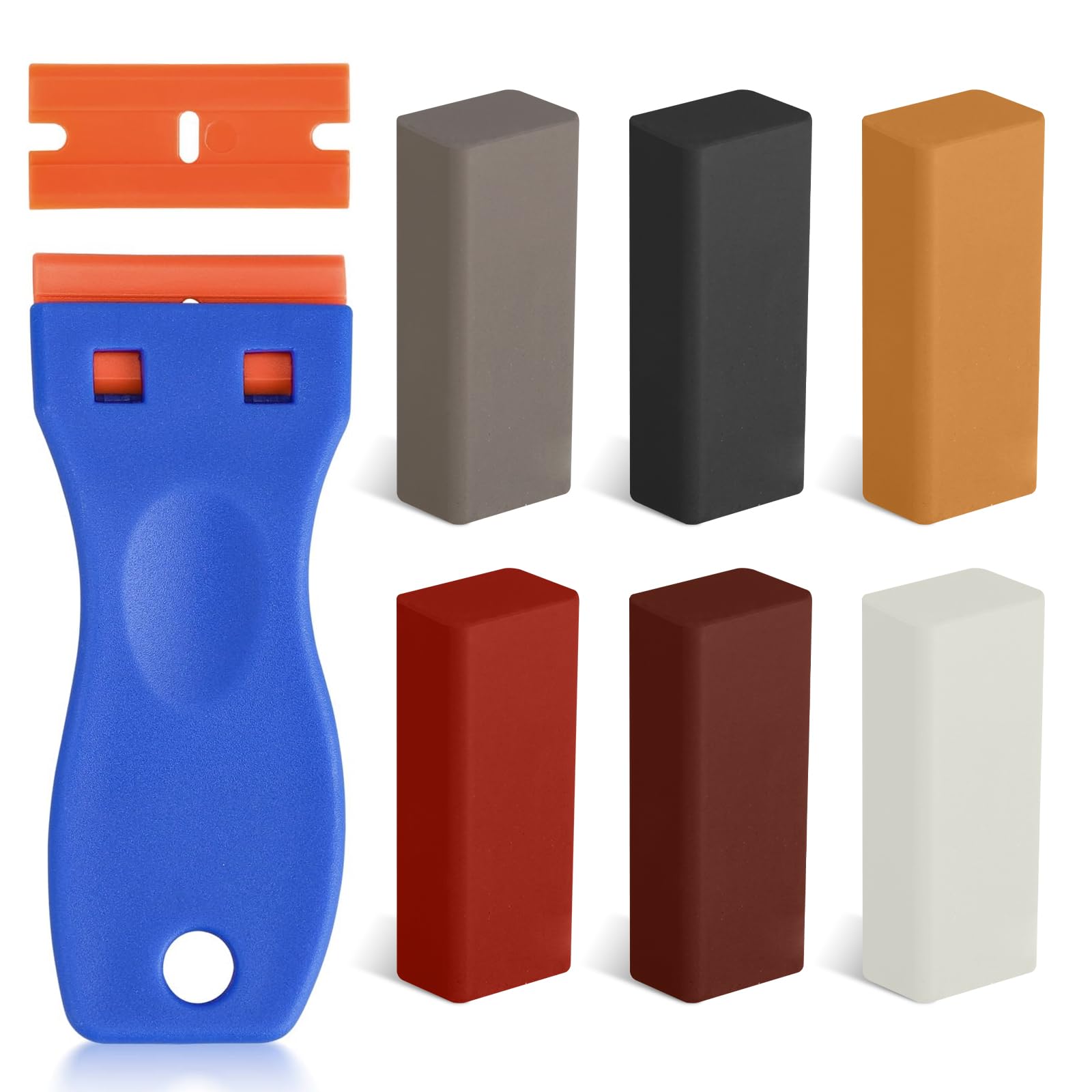 Kit de Reparación de Cera Dura – 6 Colores para Madera, Parqué, Laminado, Vinilo, Baldosas – Masilla para Arañazos, Agujeros, Grietas – Incluye Espátula y Cuchilla