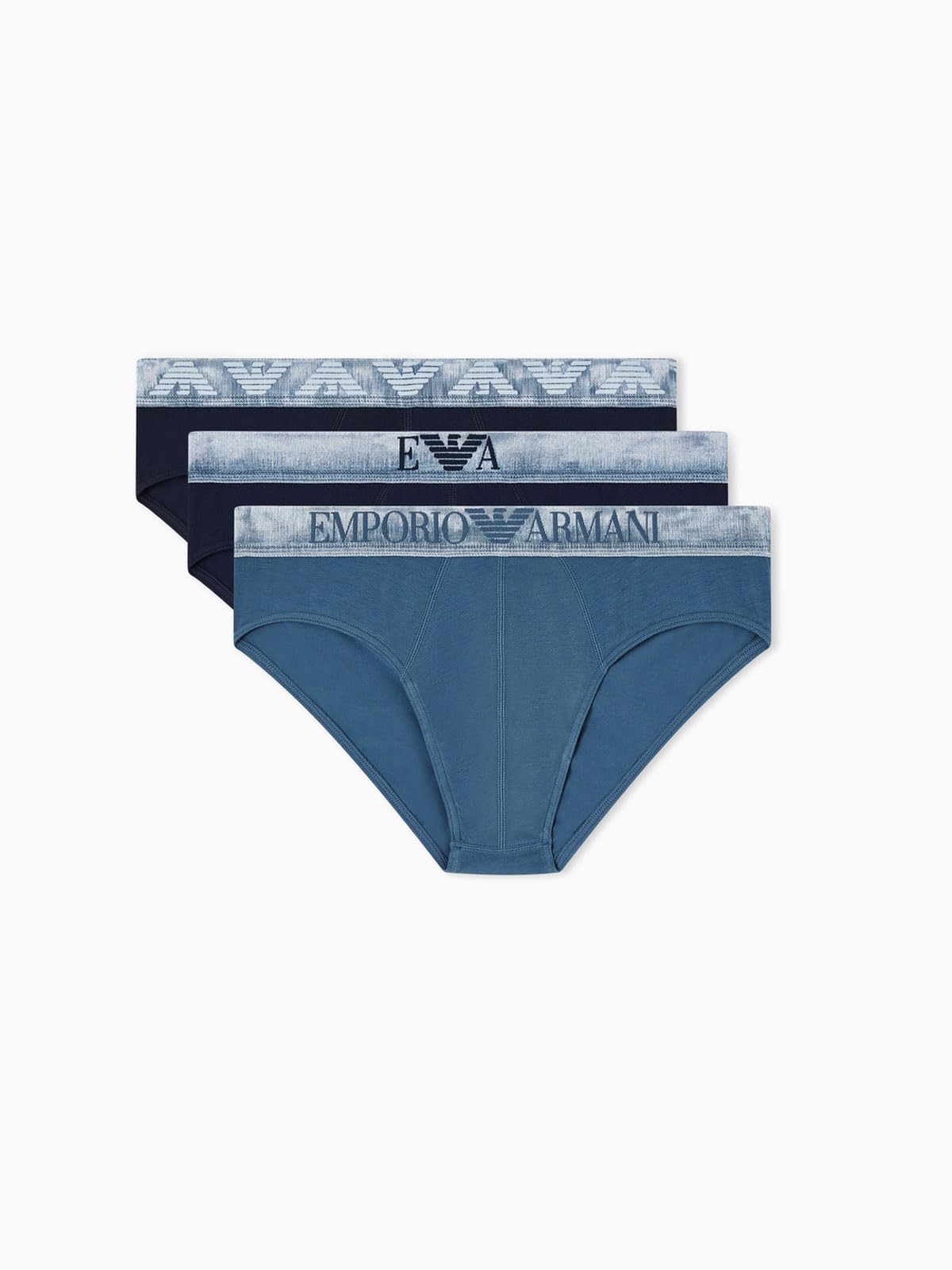 EMPORIO ARMANI Men's Shiny Logoband 3-Pack Brief Blue M