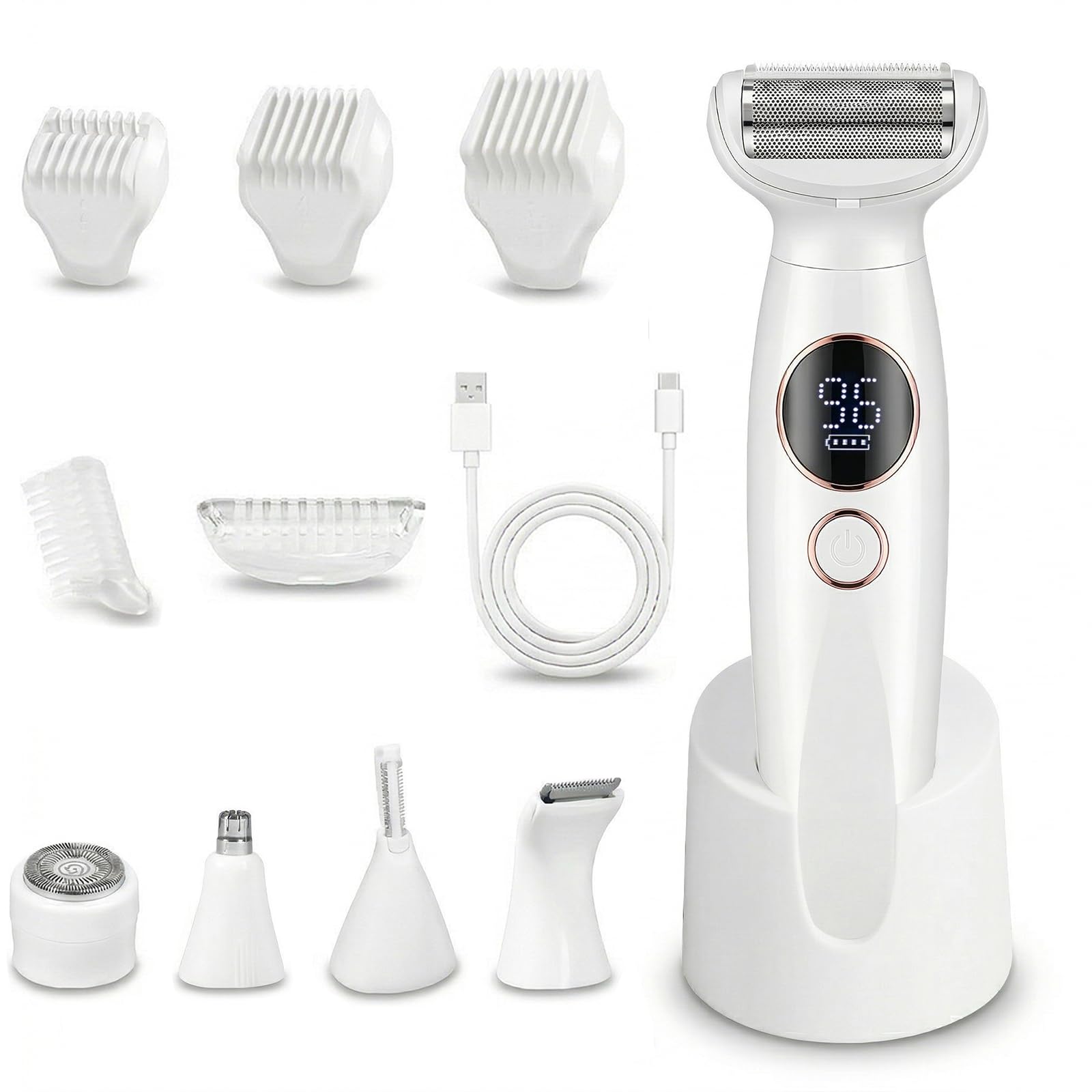 Carehabi 5-in-1 Women's Electric Intimate Shaver IPX7 Waterproof with USB Charging Station Trimmer for Face Eyebrow Body Bikini Zone