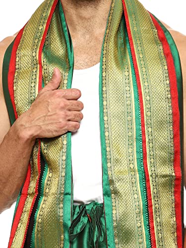 Image of Rameshwaram Fabrics Readymade Dhoti for Men, Velcro Style Stitched Mens Silk Dhoti Pant with Stole Set