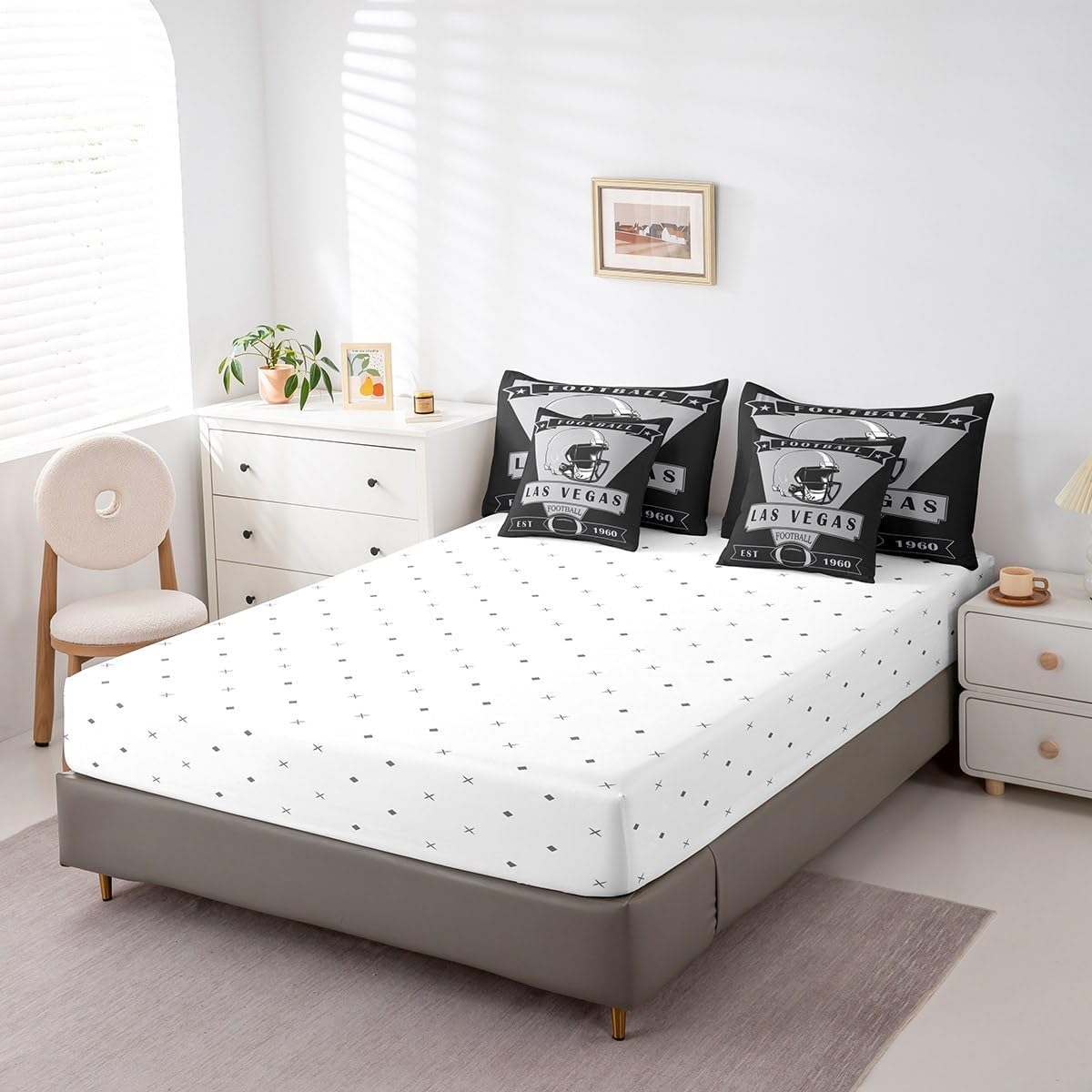 Loussiesd Las Vegas Letto Trapuntato,calcio Piumino Letto Con Lenzuola 7 Pezzi 230x220cm(7-piece Set),american Football City Regali Per I Tifosi Del Calcio