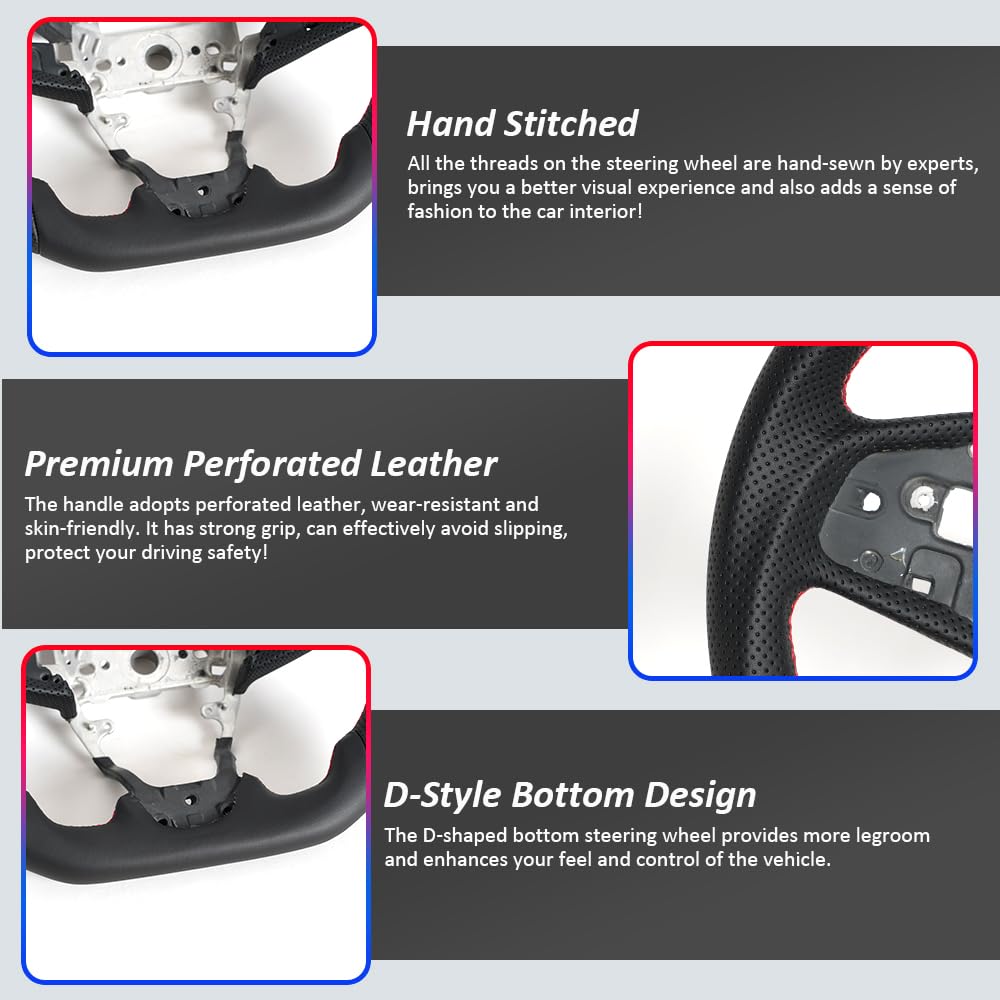 Leather Steering Wheel Red Ring For 2016-2021 HONDA CIVIC Gen 10th