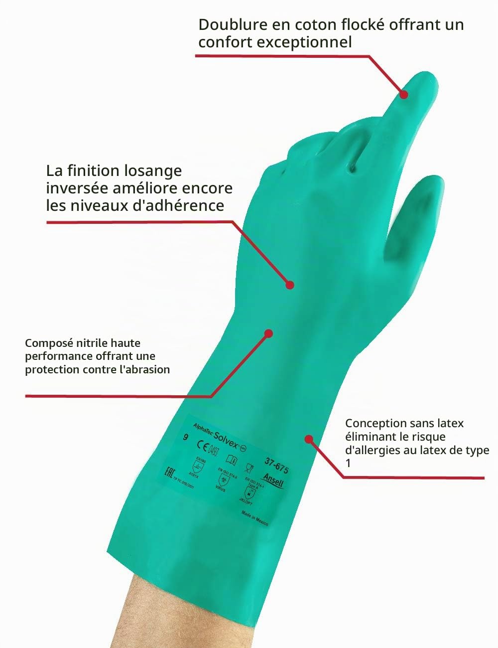 AlphaTec 37-675 Gants de Protection Chimique, Haute Résistance à l'Abrasion, Vert, Taille L (12 Paires) + TouchNTuff 92-600 Gants Jetables,Protection Chimique et Mécanique, Vert, Taille L (100 Gants)